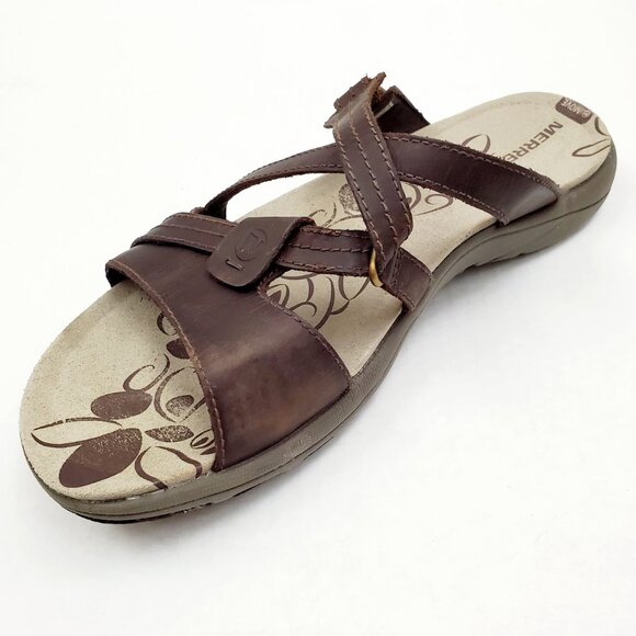 MERRELL Womens Size 10 Bracken Sway Brown Leather Slip On Slide Walking Sandals - Picture 11 of 12